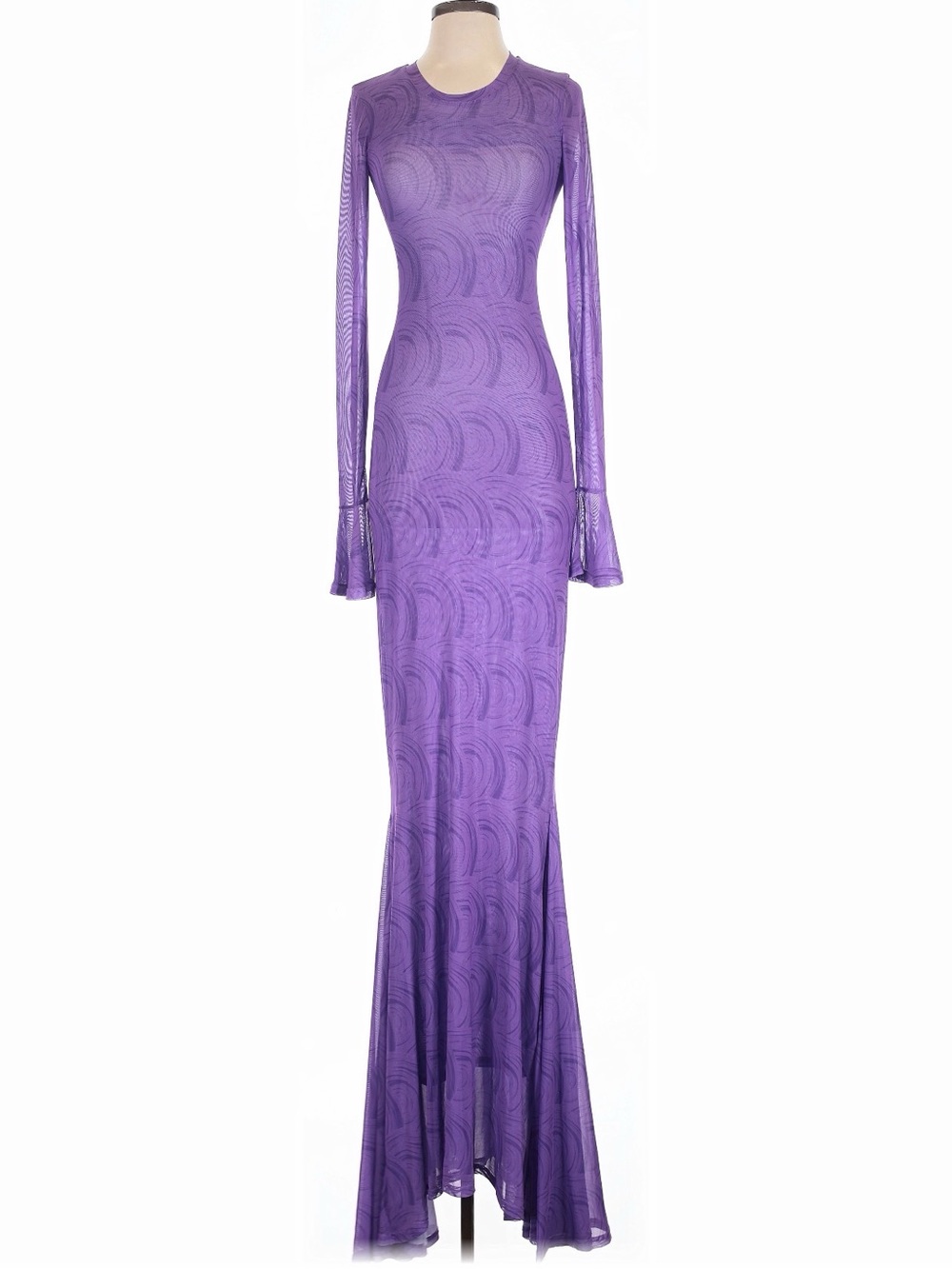 SHAKARA BY OFUURE Purple Mesh Draped Bell Sleeve Dress Size Small VGUC